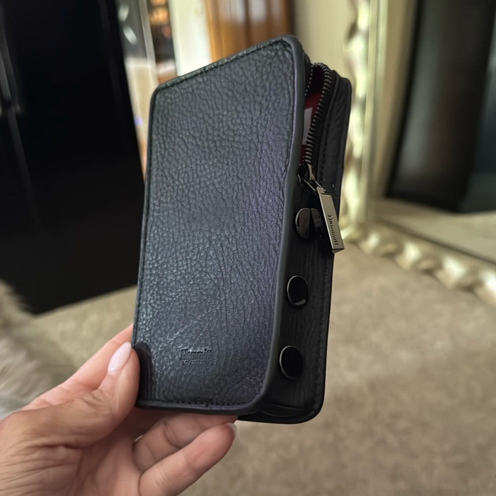 Hammitt Black Pebbled Leather Crossbody Wallet with Strap